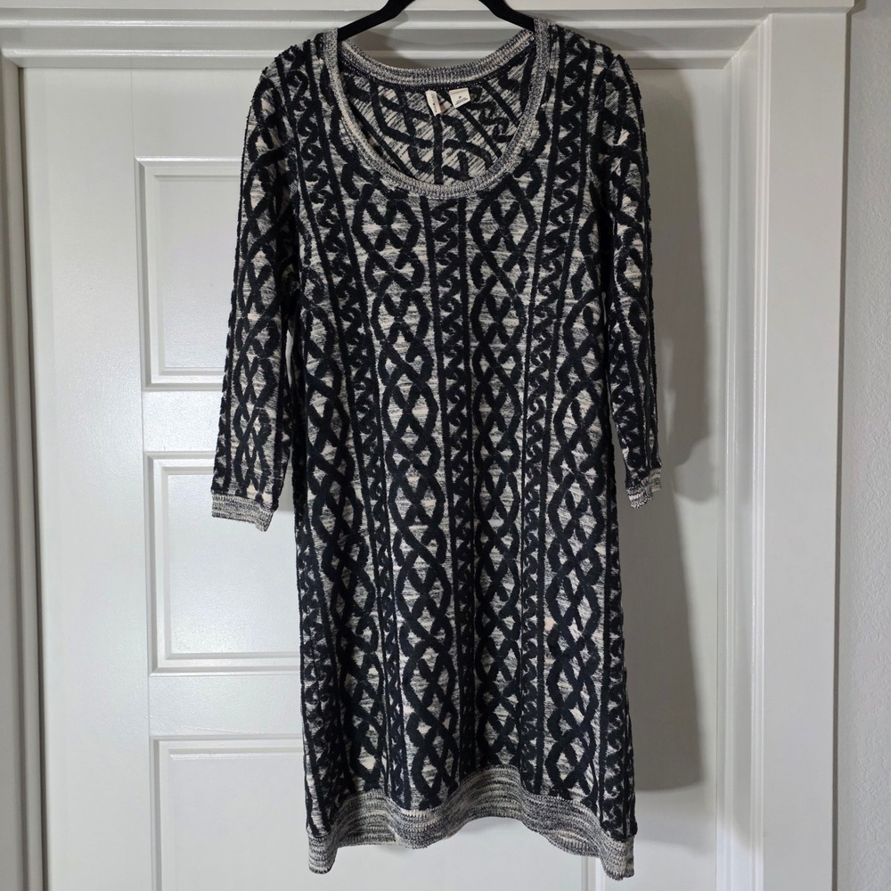 Anthropologie Moth Black White Geometric Knit Scoop Neck Sweater Dress SP